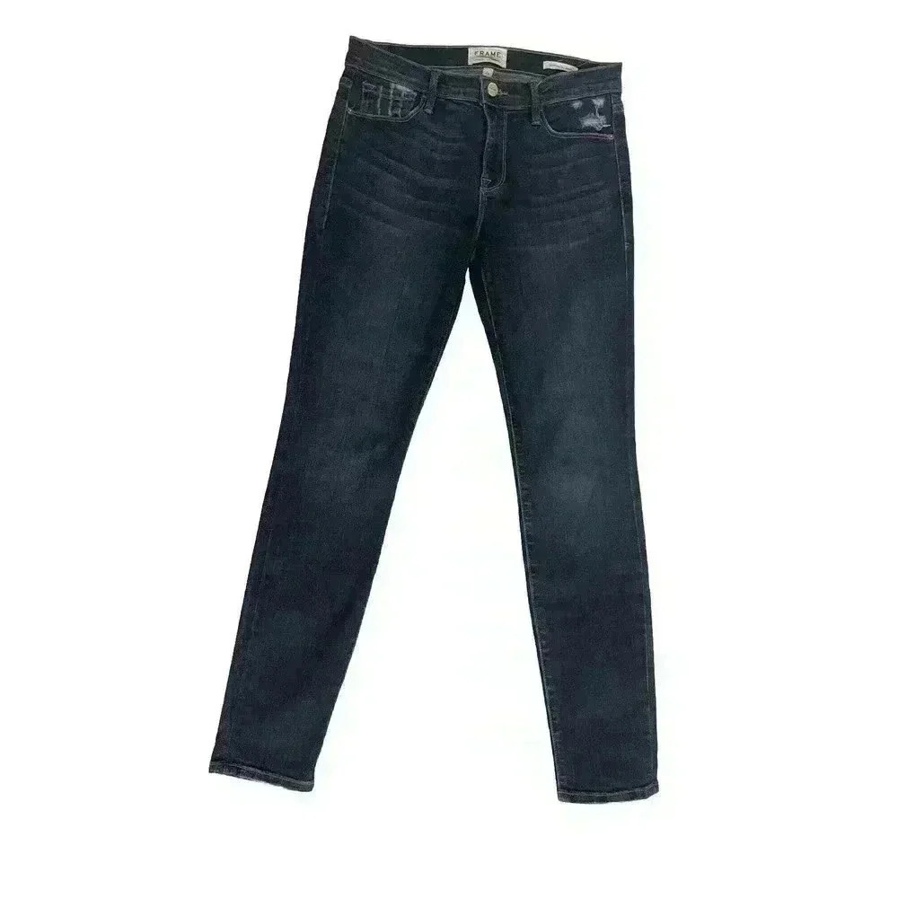 FRAME DENIM Le Skinny de Jeanne Jeans Women’s 28 Mid Rose Dark Pocket Distress